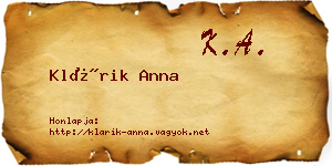 Klárik Anna névjegykártya